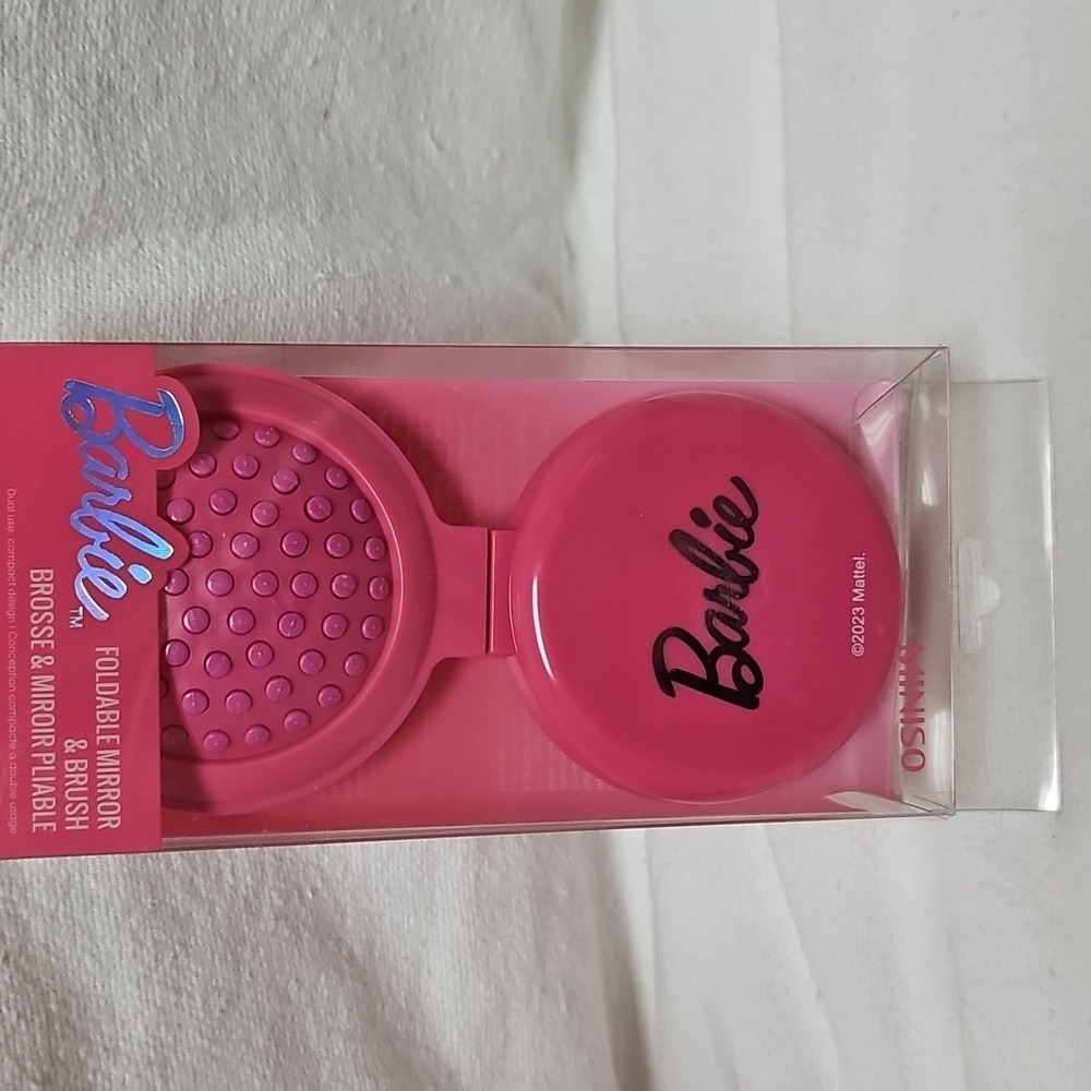 Barbie Miniso Collection Foldable Mirror & Brush Compact Portable Travel Size
